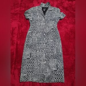 Positive Attitude Black and White Geometric Midi Dress